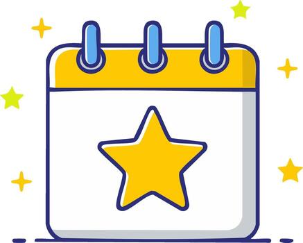 Stylized Calendar Icon with Star Graphic for Scheduling and Planning Events, Appointments and Important Dates vector