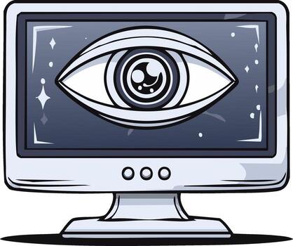 Monitor Showing One Eye Image, Cybersecurity, Information Technology, Network Surveillance, Digital Security vector