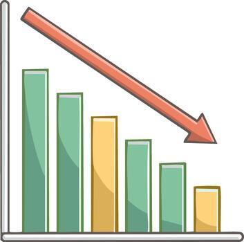 Declining financial data graph with decreasing bars and arrow vector