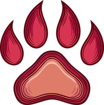 Stylized Red Paw Print with Artistic Texture and a Rounded Pad vector