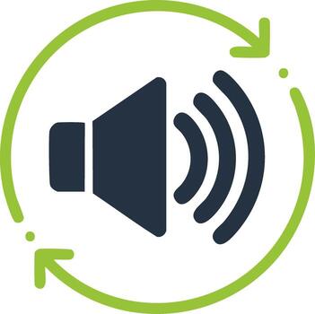 Repeating Audio Signal Surrounded by Green Arrows Signify Audio Loop or Sound Setting vector