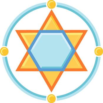 Bright geometric Star of David symbol with blue hexagon and circular outline vector