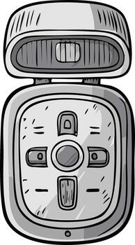 Stylized drawing of a handheld electronic device with buttons and a speaker grille vector