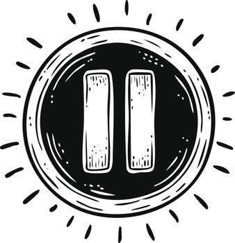 mano dibujado estilo pausa botón, medios de comunicación jugador control, diseño elemento de jugar y pausa, dibujo, redondo forma, radial decoración vector
