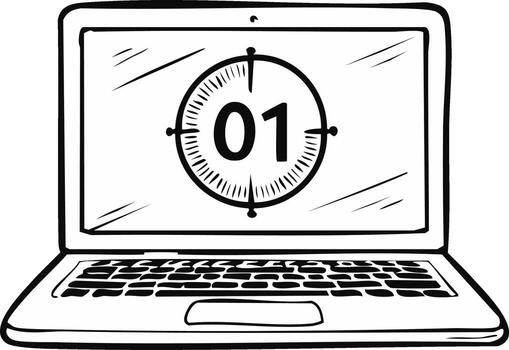 Laptop Displaying Countdown Timer Graphic Technology Meets Time Management Concepts vector