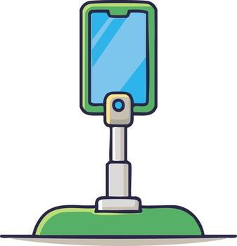 Smartphone on stand illustration green frame and bright screen mobile phone technology modern device for communication vector
