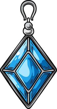 Sparkling Blue Gemstone Pendant Dangles Elegantly Hand Drawn with Shimmering Light Reflection Effect vector