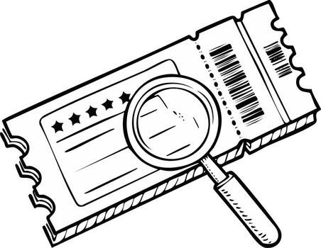 Close Up on Ticket with Magnifying Glass Revealing Details for Event Admission and Prize Verification vector