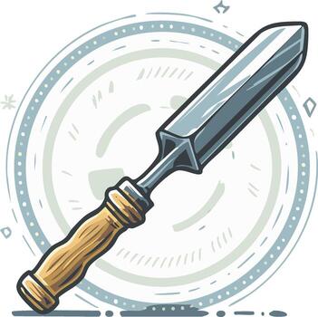 Chisel Tool with Wooden Handle and Abstract Circular Design Element vector