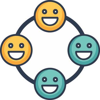 conectando contento caras vinculado en un circulo social red o amistad concepto ilustración vector