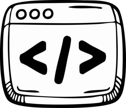 Software Code Browser Icon with Symbols, Curly Braces, Forward Slash, Circle Buttons Hand-Drawn vector