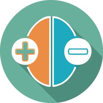 Positive and Negative Flat Design Icon with Plus and Minus Symbols for Pros and Cons Evaluation vector