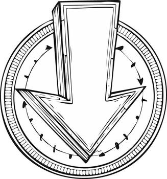 Circular Graphic Design with Large Centered Arrow Pointing Downward vector