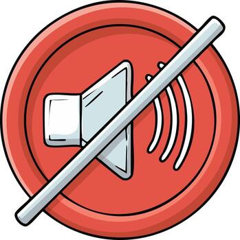 Vibrant cartoon style no sound icon depicting silence and muting devices indicating restricted audio output and communication restrictions vector