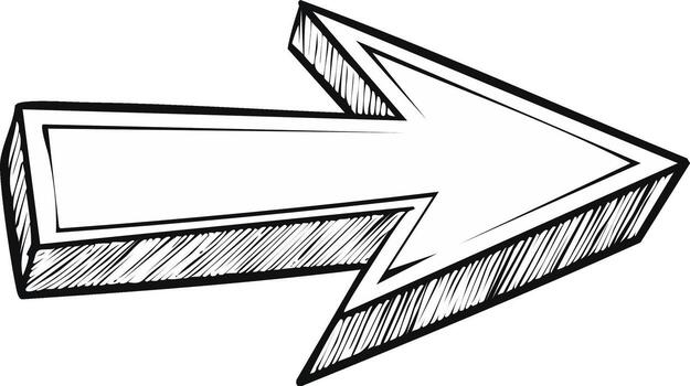 Hand Drawn Arrow Sketch Pointing Rightward Direction Indicator Navigation Symbol Design Element vector