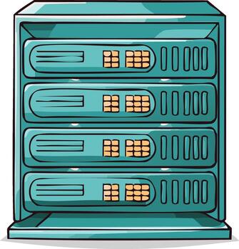 Data Storage Server Rack Illustration in a Stacked Configuration with Technical Details vector