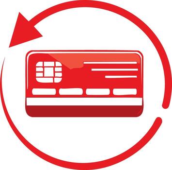 Recurring Payment with Red Credit Card and Circle Arrow Icon vector