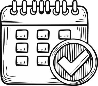 dibujado a mano calendario con un cheque marca símbolo, ilustrando tiempo, cronograma, y planificación concepto vector