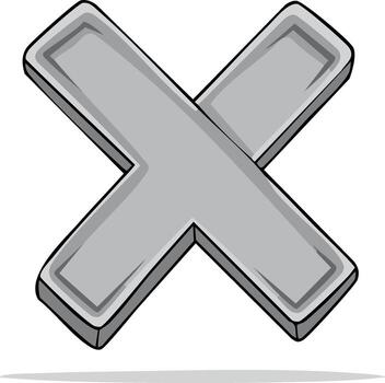 Abstract cross symbol in grey tones, conceptual rejection, mathematical incorrectness or negative choice with shadow vector