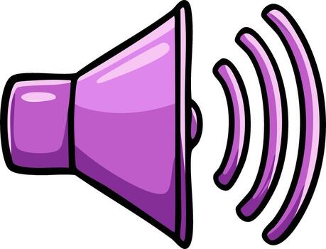 Stylized purple speaker producing visible sound waves for audio signals and communication in a simple cartoon design vector