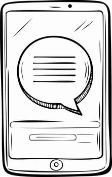 Tablet Computer Communication Message Bubble Sketch, Mobile Device Messaging Concept, Doodle Style Artwork vector