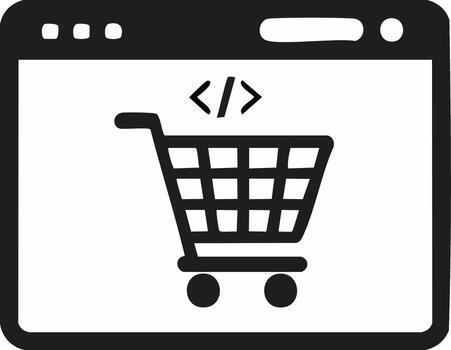 en línea Tienda web desarrollo icono con compras carro y código símbolo vector