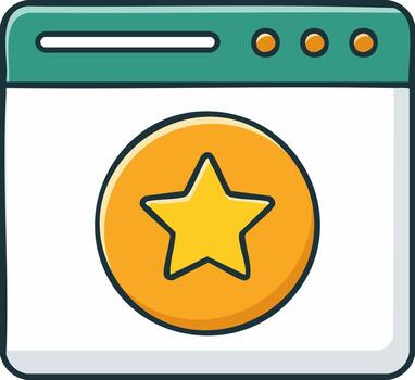 Web browser window with a golden star inside, symbolizing favorites or best rating vector