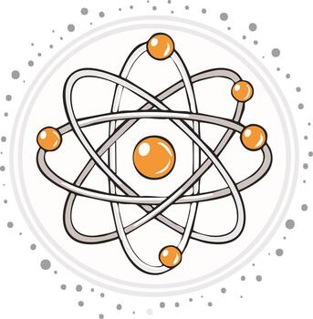 Stylized Illustration of an Atom Structure with Orbiting Electrons in Orange and Gray vector