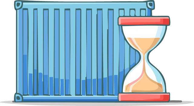 Shipping container and sand timer representing supply chain deadlines and time constraints vector