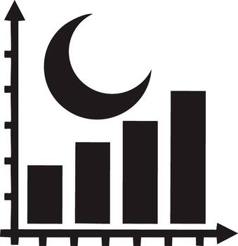 Bar graph with crescent moon showing business progress growth and increasing data trend vector