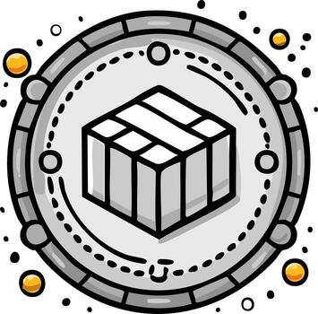 estilizado cubo icono con circular frontera y burbujas vector