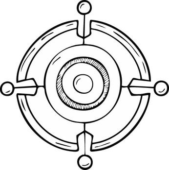 Circular Target Aim Symbol with Central Concentric Rings and Four Outer Points vector