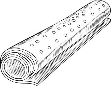 Sketch illustration of a rolled up perforate paper sheet on a flat paper base with a simple drawing style vector