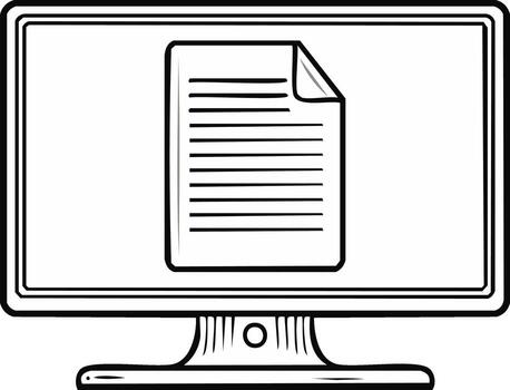 Computer Monitor Displaying a Document File Outline Illustration vector