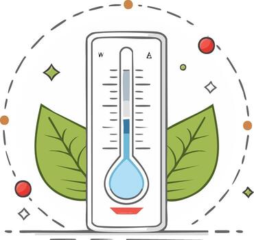 Thermometer indicating temperature with plants representing environment conditions and weather forecast vector