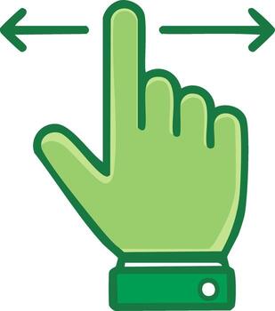 Green hand icon with left and right arrows indicating swipe gesture for digital interfaces vector