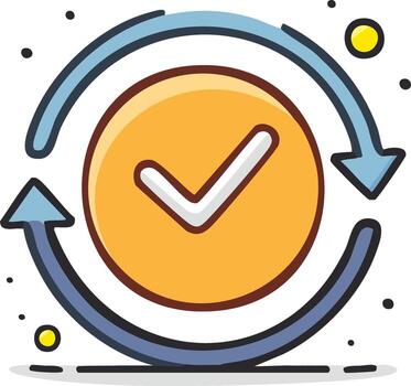 Update complete and synchronization successful with circular arrows and check mark icon vector