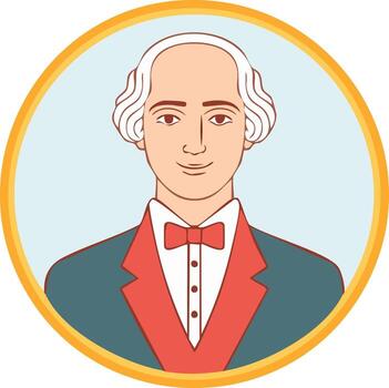 Illustration of a Gentleman with Powdered Wig and Bow Tie in Circular Frame Historical Figure Graphic vector