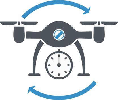 quadcopter vuelo hora icono con reloj y rotación flechas para zumbido servicios vector