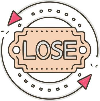 Doodle Style Lose Word Label in a Circular Arrow Cycle Icon for Failure Concept vector