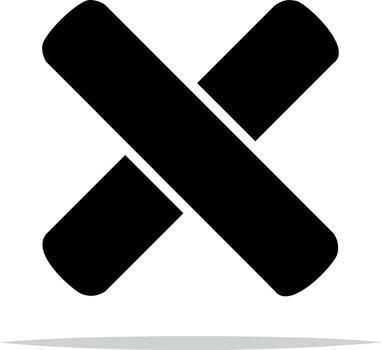 Black X shape icon with shadow, a graphic design element vector