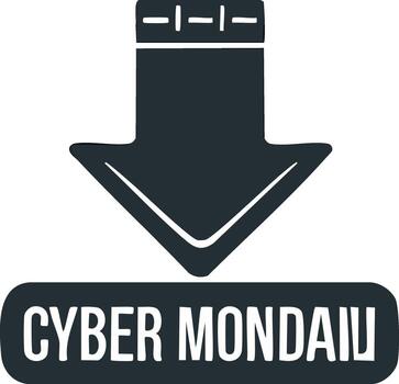Bold arrow points down to Cyber Monday text in a rounded rectangle graphic vector