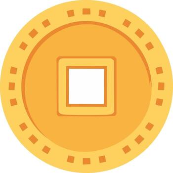 Flat illustration of a golden coin with a square hole in the middle vector
