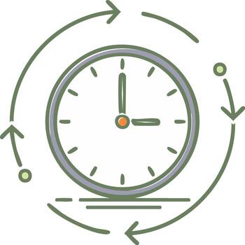 Recurring time concept illustration showing a clock with looping arrows depicting endless process and repetition vector