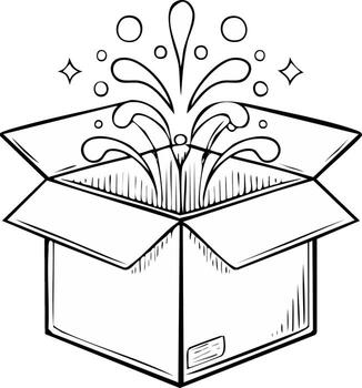 Box with Surprise Bursting Forth Hand Drawn Illustration with Sparkling Elements and Water Droplets vector
