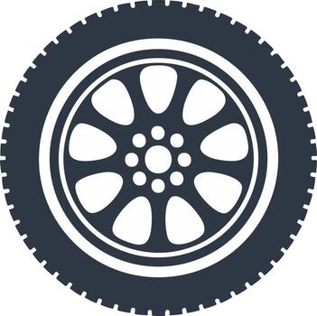 Automobile tire and wheel with tread pattern isolated on white, vehicle design element vector