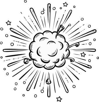 Dynamic hand-drawn explosion burst with radiating lines and stars depicting impact or surprise vector