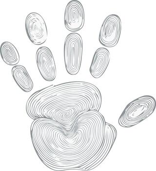 Abstract Handprint with Fingerprint Patterns in Gray Lines vector