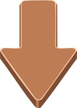 Three-Dimensional Arrow Pointing Downward in Brown Hues Indicating Directionality and Navigation vector