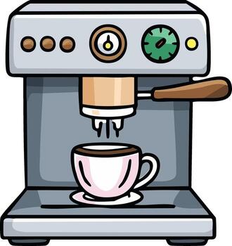 Espresso machine making coffee in a cup with gauges and buttons vector